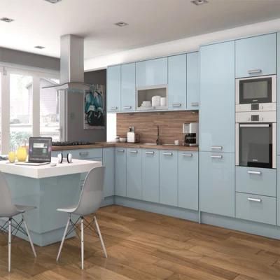 Custom Home Dining Room Glossy Cabinets Furniture Sets Simple Designs Modern High Gloss Blue Acrylic Kitchen Cabinet