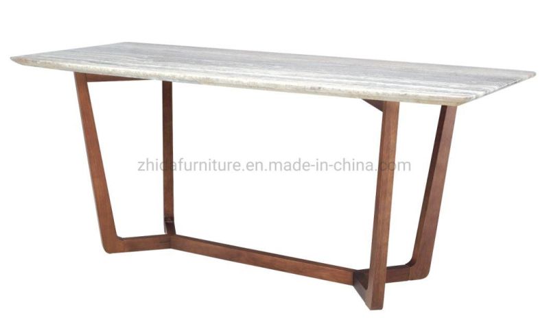 Factory Wholesale Home Furniture Modern Dining Furniture Hotel Villa Marble Top Walnut Solid Wood Leg Dining Table