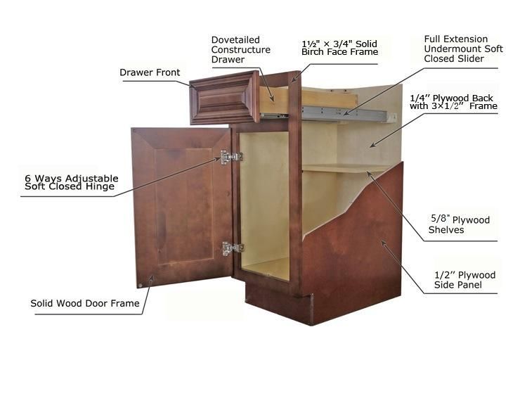 Custom Make Frame-Less Frame Solid Wood Plywood Kitchen Cabinets