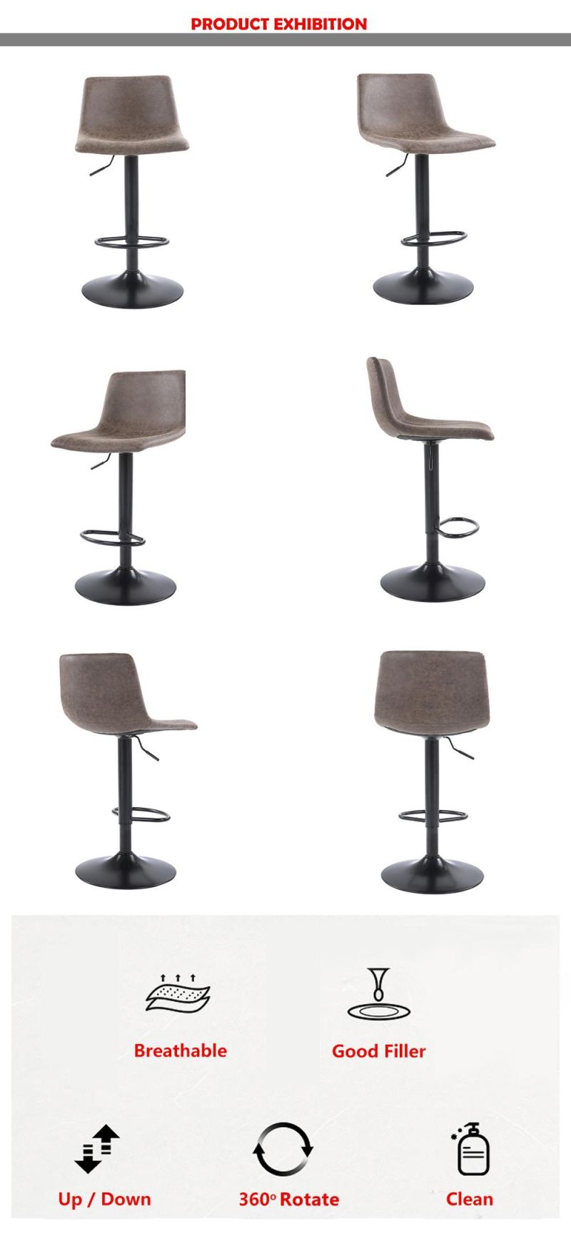 High Quality PU High Bar Stool Chair for Home Kitchen Counter Modern Bar Chair