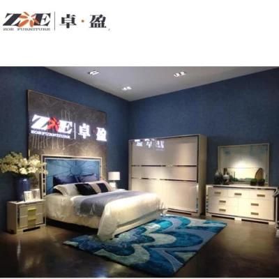 Modern Hotel Apartment European Italian Light Luxury High Glossy Morrored King Size Bedroom Furniture Set