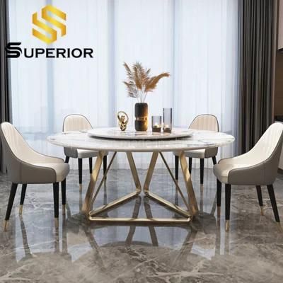 European Style Luxury Big Gold Metal Dinner Table with Chairs