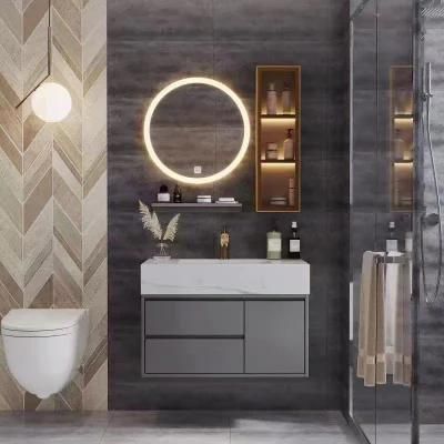 Light Luxury Rock Plate Bathroom Cabinet Modern Simple Toilet Wash Wash Face Hand Basin Cabinet Combination Bathroom Round Intelligent Mirror