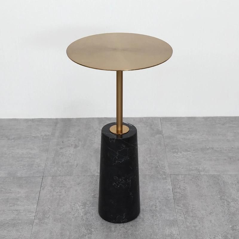 Modern White Nature Stone Round Titanium Coffee Table