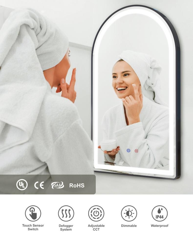 Aluminum Frame Arch Shape Bathroom LED Mirror with Defogger Function