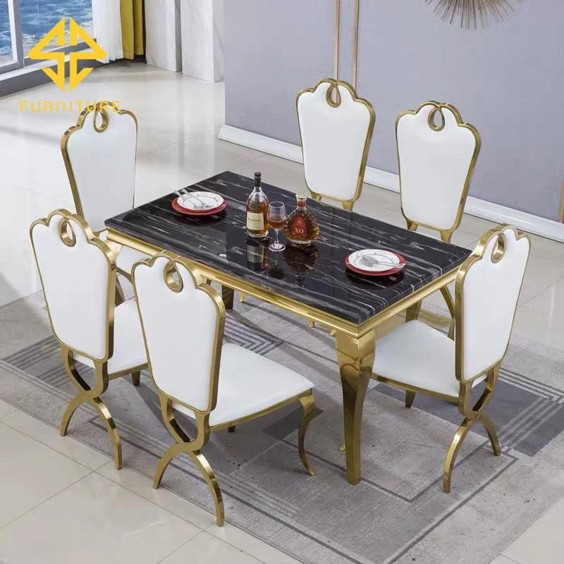 Morden Luxury Design Marble Top Dining 6 Chairs Table Set Dining Room Furniture Table and Chairs for Dining Room
