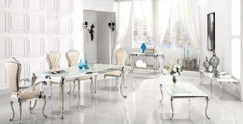 Hot Sale France Furniture White Glass Top Special Dining Table