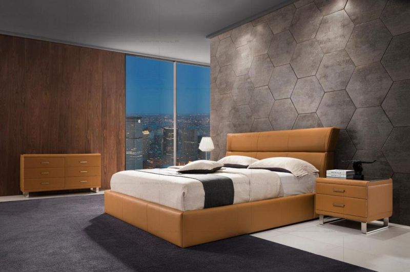 Double Simple Designs King and Queen Size Leather Modern Soft Wall Bed for Bedroom Furniture