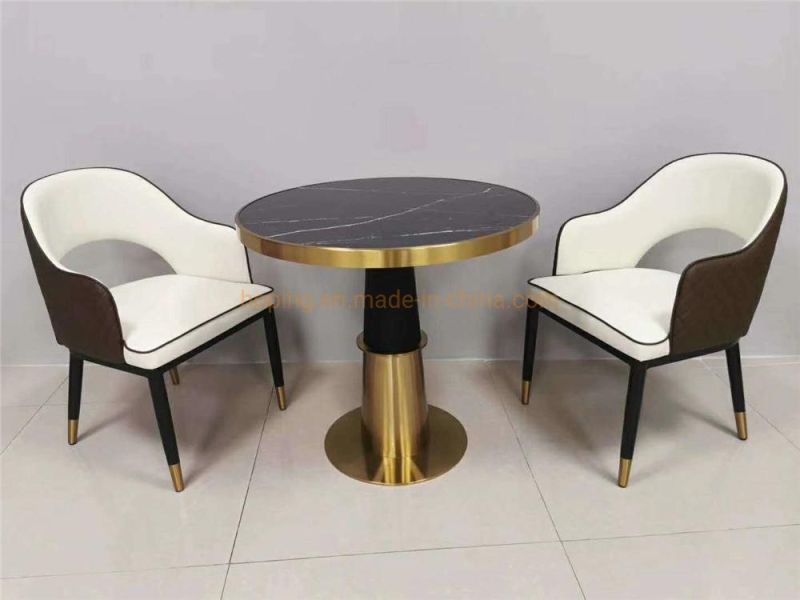 Modern Arianna Design Grey Marble Dining Table Stainless Steel Base Leisure Chair Table Set