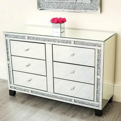 Sparkling Luxury Mirrored Chest Drawer Glass Sideboard Bedroom Cabinet Furniture