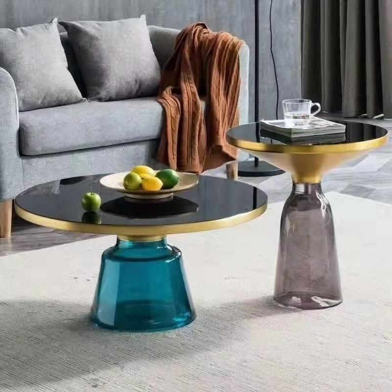 Modern Designer Living Room Furniture Nordic Style Hotel Gold Round Glass Bell Side Luxury Coffee Table