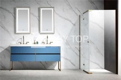 in Stock Germany Economical and Practical Contemporary Prussian Blue Floor Mounted Double Sink Vanity Cabinet