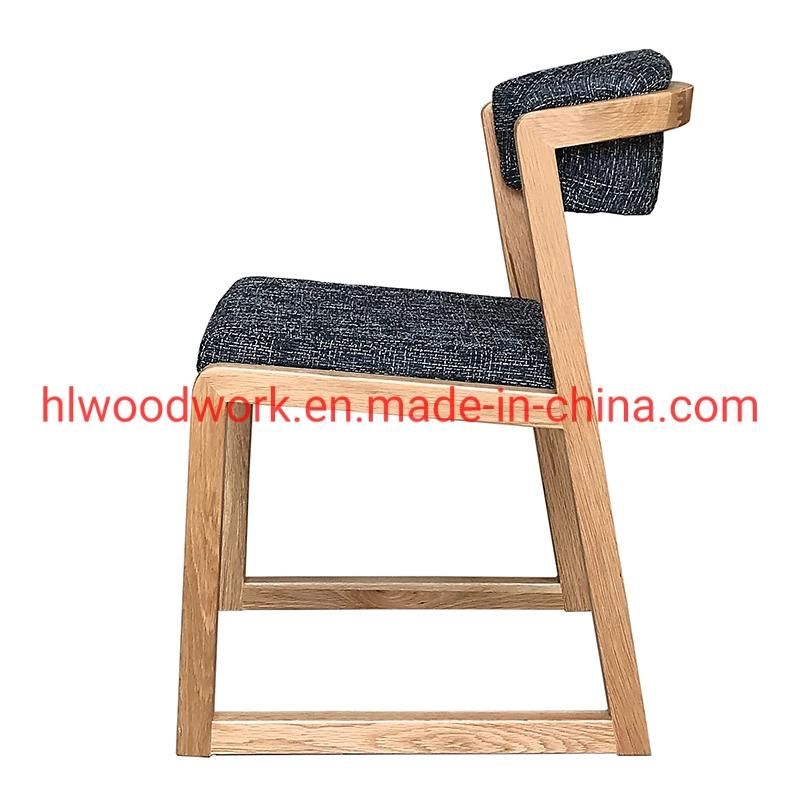Dining Chair H Style Oak Wood Frame Grey Fabric Cushion Resteraunt Furniture Outdoor Furniture