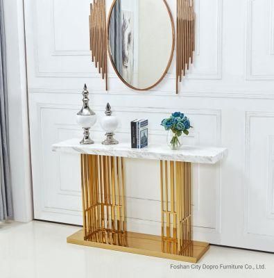 Light Luxury Stainless Steel Titanium Console Table with Artificial Marble Top