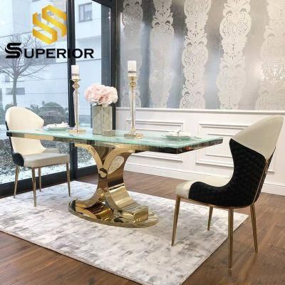 Hot Sale 4 or 6 People Cheap Gold Metal Dining Table