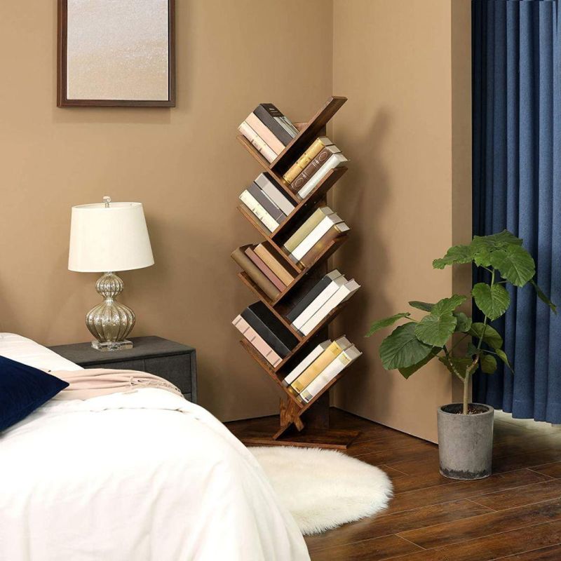 Cheap Bookshelf with 5 Shelf Tree Bookcase Bamboo Bookshelf Hard Wood Display Rack Storage Organizer for CDS & Books