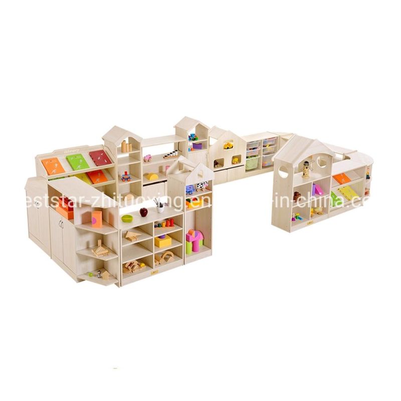 New Design Playroom Furniture Wooden Daycare Display Cabinet, Kids Room Cabinet Children Toy Storage Cabinet, Kindergarten and Preschool Furniture Cabinet