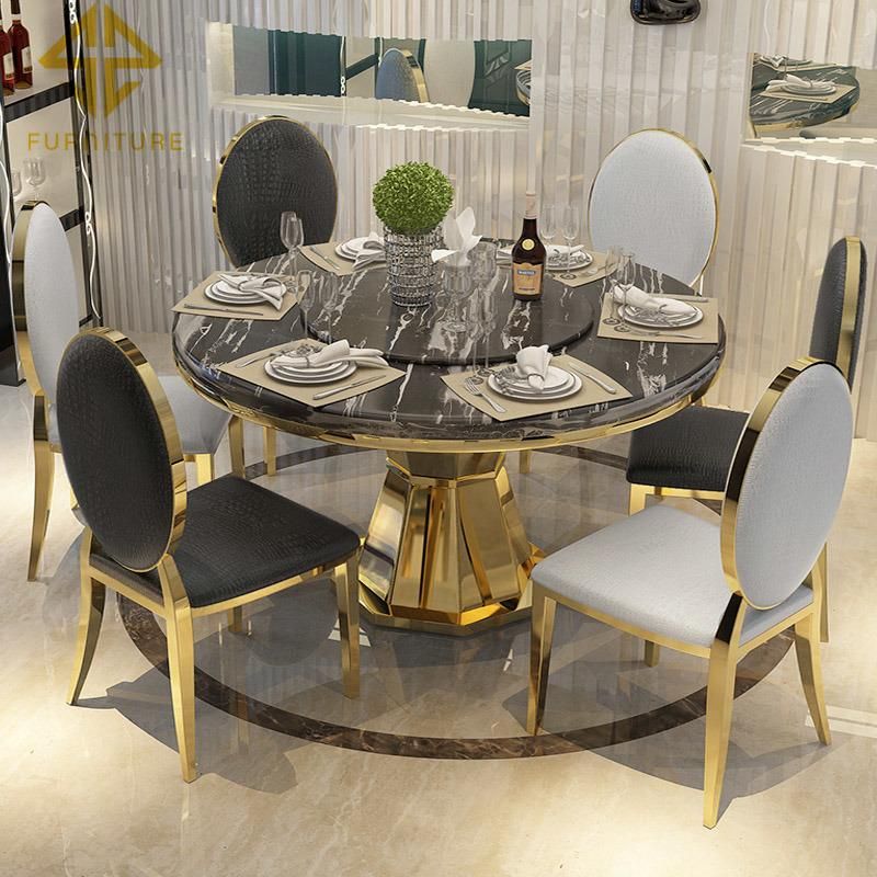 Hot-Selling Round Stainless Steel Frame Marble Top Dining Room Table Sets Home Furniture