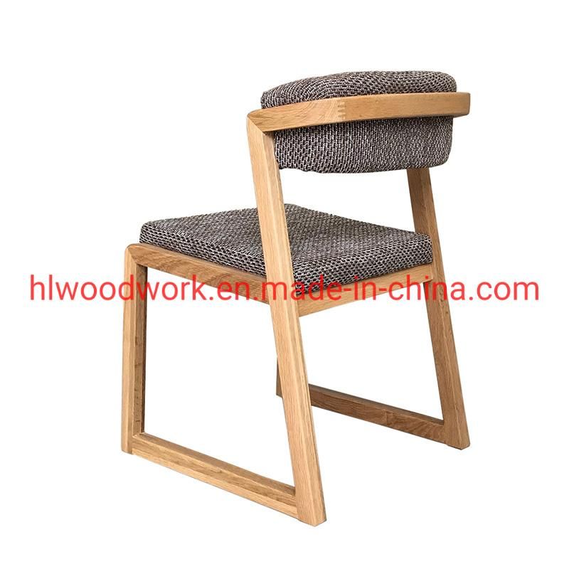 Dining Chair H Style Oak Wood Frame Brown Fabric Cushion Office Furniture