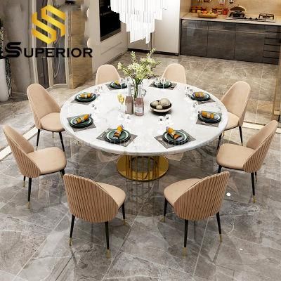 Royal Round Marble Stone Stainless Steel Gold Dining Room Table