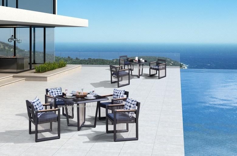 Modern Patio Leisure Home Hotel Aluminium Dining Chair and Table Outdoor Texilene Rop Furniture Set