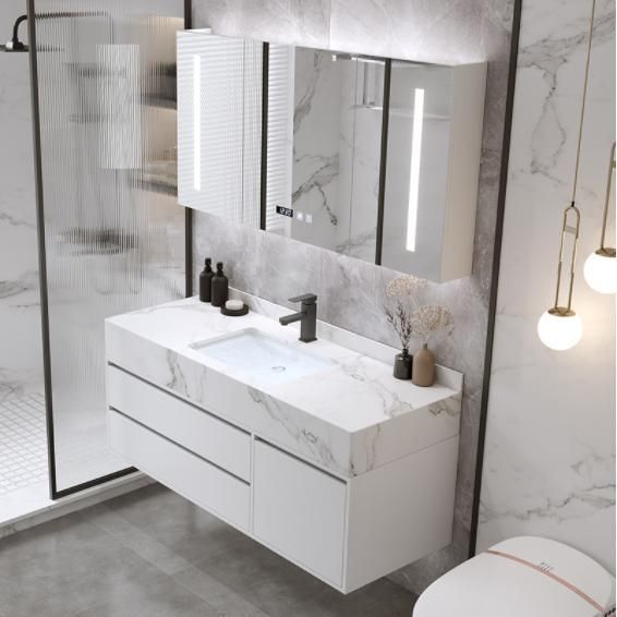 Simple Rock Board One Bathroom Cabinet Combination Light Luxury Mirror Cabinet Set Modern Bathroom Hand Wash Basin Wash Table