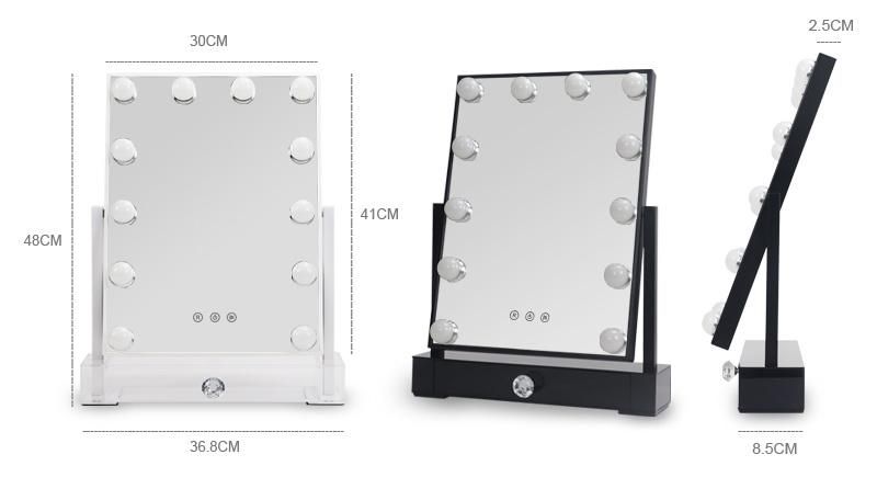LED Makeup Mirror with Metal Frame and Storage Box