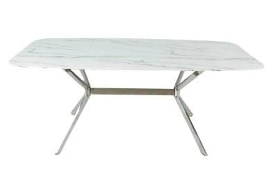 New Design Home Restaurant Dining Room Furniture Glass and Imitation Marble Top Dining Table