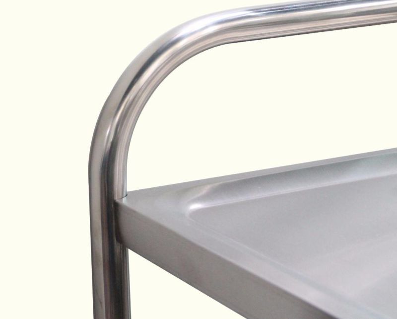 Stainless Steel Round Tube 2-Tiers Kitchen Catering Trolley with EVA Sticker