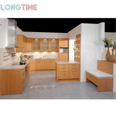 Custom Made Wood Grain PVC Vinyl Wrap Finish Kitchen Cabinet with Storage and Drawers