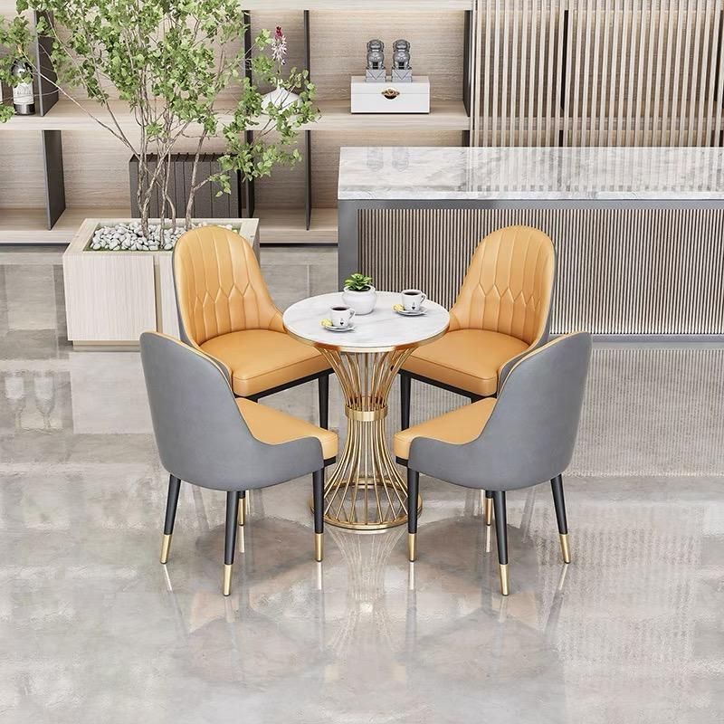 Tea Shop Table and Chair Combination Snack Fast Food Cafe Table and Chair Modern Round Marble Web Celebrity Commercial Booth