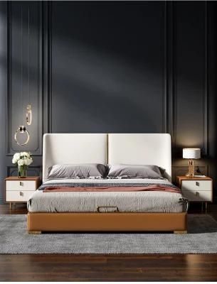 Leather Bed Master Bedroom Modern Minimalist Storage First Layer Cowhide Double Bed Leather Bed 1.8 Meters Leather Bed