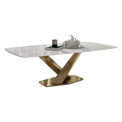 Modern Designer Living Room Furniture X-Shape Steel Base Marble Top Dining Table
