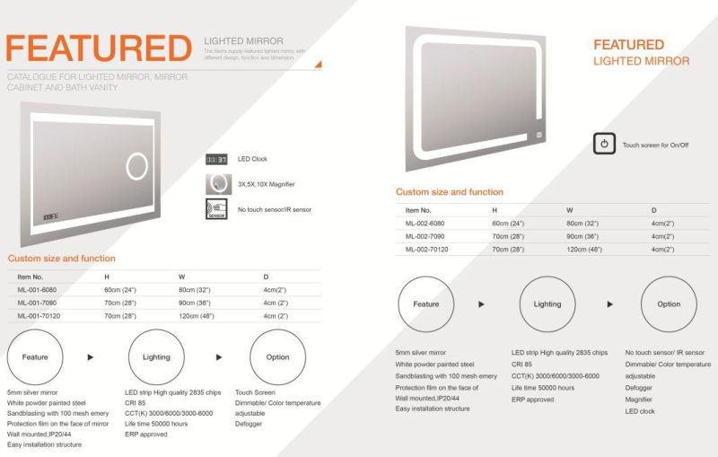 60 X 28 in LED Bathroom Mirror with Infrared Sensor