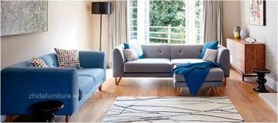 Zhida High Quality Wholesale Price Nordic Home Furniture Modern Living Room Small L Shape Sofa Set Fabric Wooden Leg Corner Sofa Couch