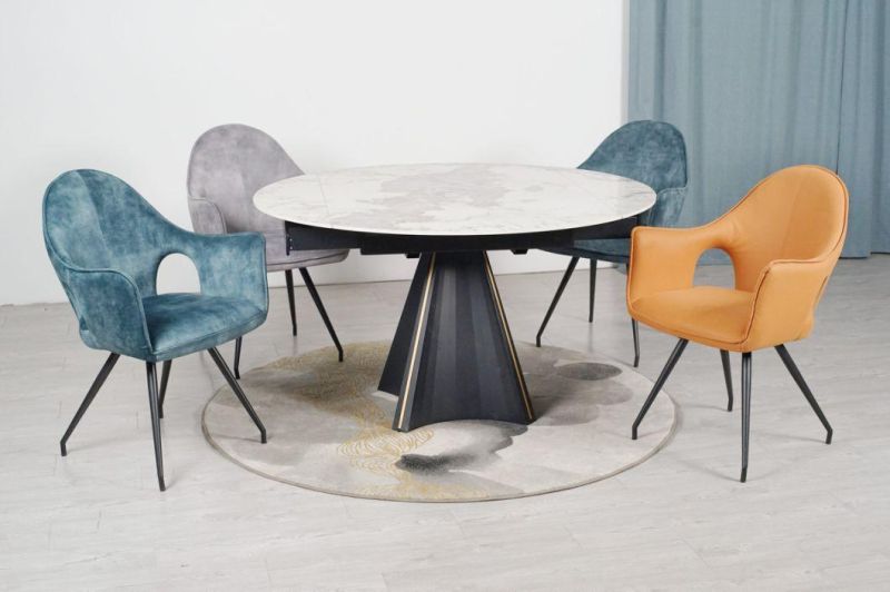 Customized Modern Furniture Metal Feet Ceramic Top Electric Extendable Dining Table