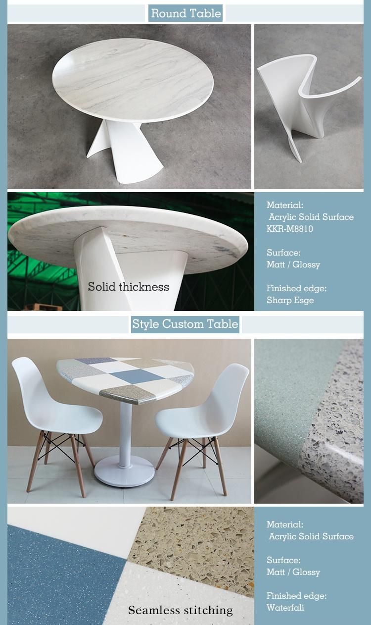 Acrylic Solid Surface Round Dining Bar Table Cafe Tables and Chairs