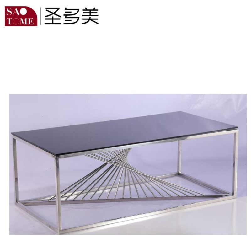 Modern Simple Living Room Furniture Glass Stainless Steel Round Coffee Table