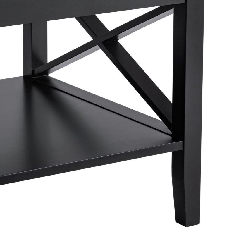 Coffee Table, Black Wood Living Room Table with Shelf, 40 Black