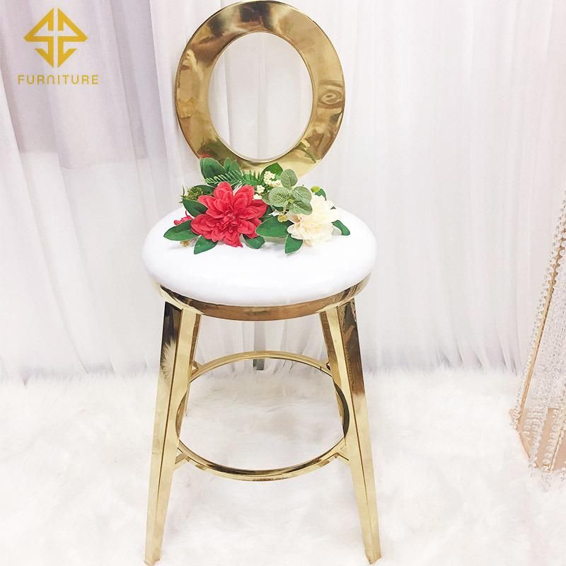 Luxury Rose Back Bar Chair Velvet Gold Stainless Steel Bar Stool High Chair for Bar Table