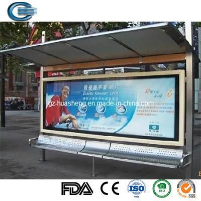 Huasheng Bus Stop Shelter China Bus Shelter Manufacturer Modern Design Galvanized Steel Bus Stop Shelters with Advertising Light Box Design