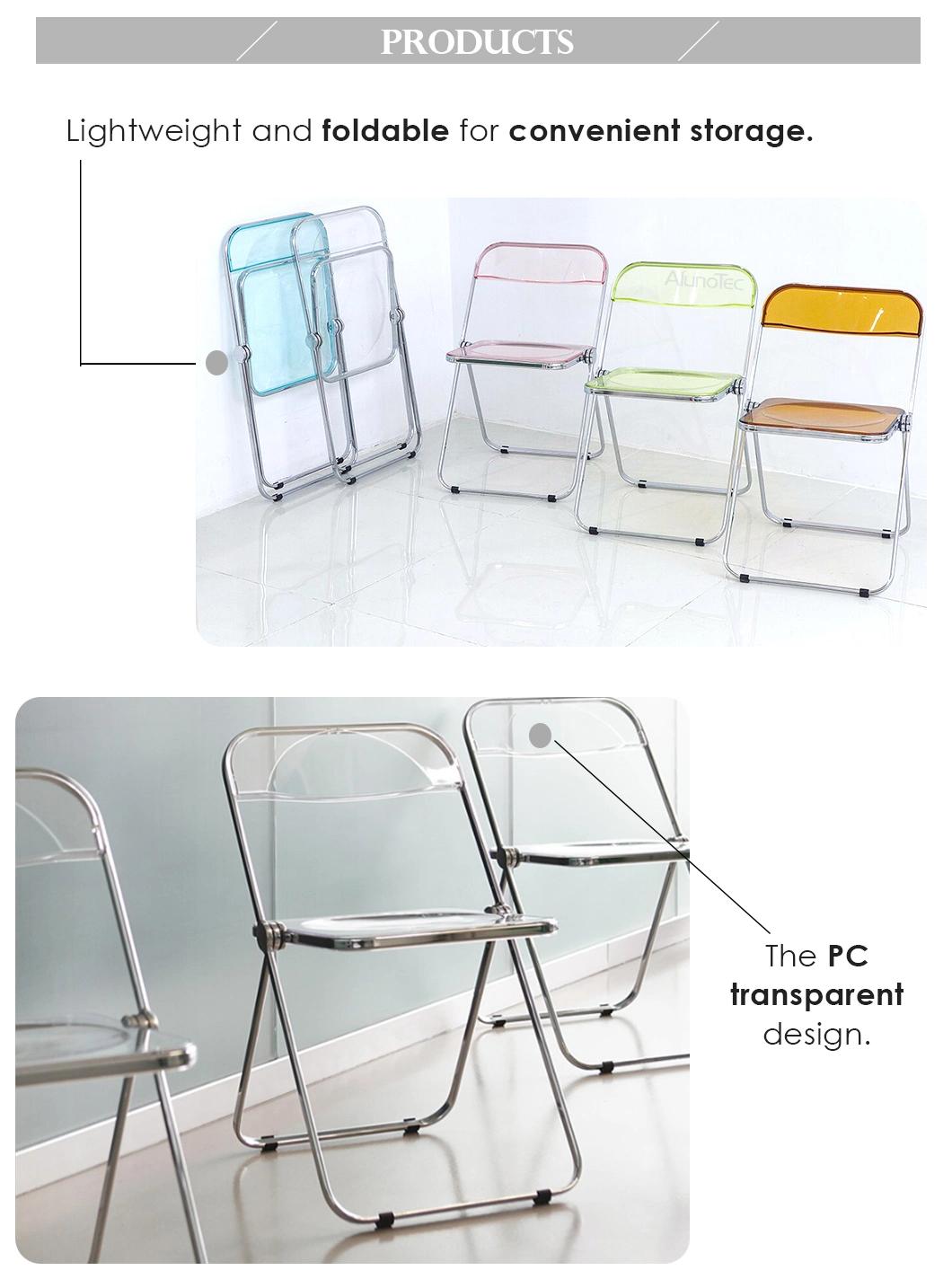 Office Retractable Steel Frame Furniture Transparent Plastic Folding Chair