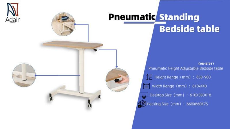 Overbed Pneumatic Height Adjustable Gas Stand up Bedside Standing Desk