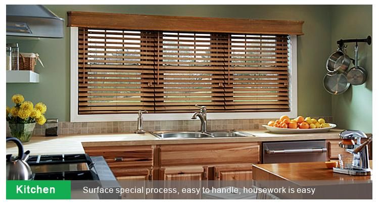25mm 100% Wooden Blinds with Steel High Hedrail and Wooden Bottomrail Wand Control