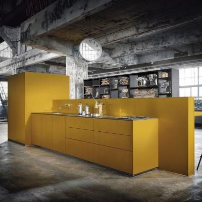 Modern Yellow Wood High Gloss Lacquer Island Style Kitchen Furniture