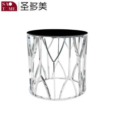 Simple Style Metal Glass Top End Table for Living Room
