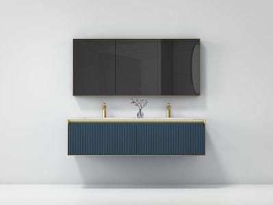 Navy Blue Modern Melamine Bathroom Furniture with Double Ceramic Basins