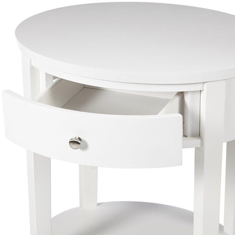 Mirrored Furniture White Painting Bedside Table Wooden Round Top Nightstand End Table Bedroom Furniture with 1 Drawer