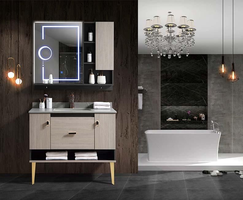 Modern Simple Wall Mounted Marble Countertop Bathroom Cabinet with LED Mirror