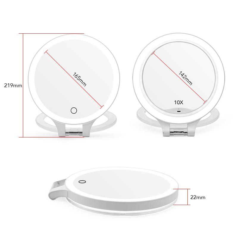 High Definition Double Sided Dimmable Brightness LED Pocket Mirror 10X Magnifying Mirror